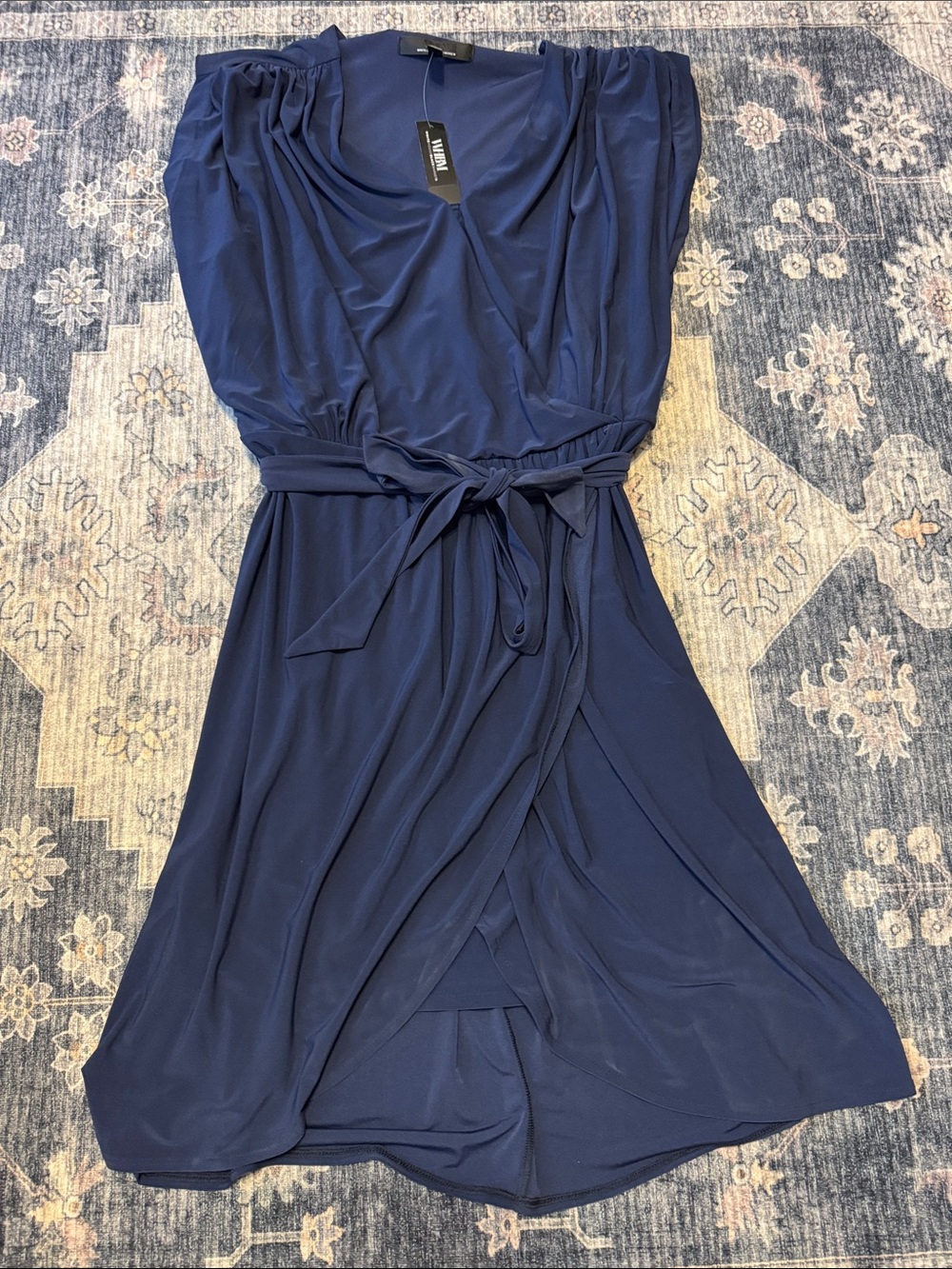 White House Black Market Navy Wrap Dress with Waist Tie
